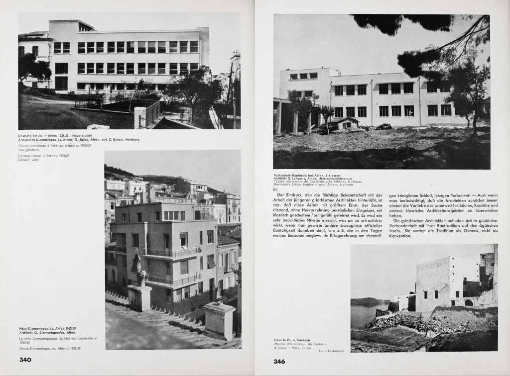 Seiten aus dem Artikel von Heinrich Lauterbach, “Notizen von einer Reise in Griechenland“, Die Form 11, 1932, 336-348.